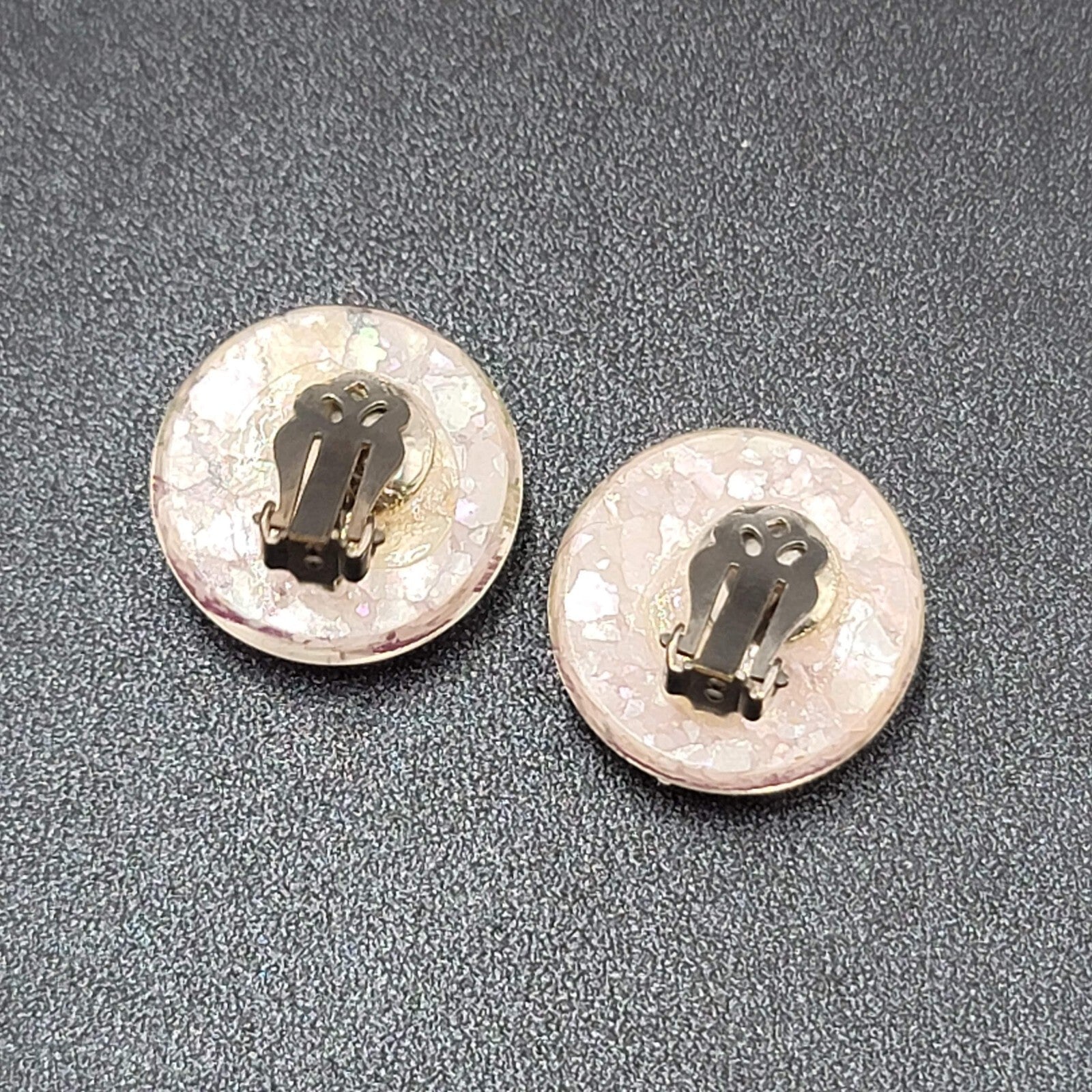 Vintage Clip on Earrings Purple Green White Lucite Round Button Studs 1"