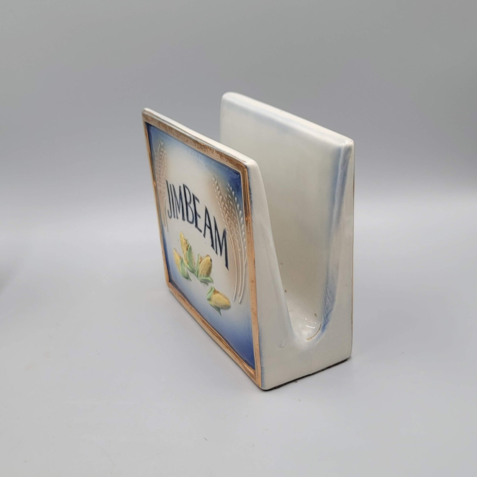 Jim Beam Tea Pot Napkin Holder and  2 Vases Corn Blue Set