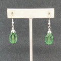 Pierced Earrings Silver tone Acrylic Green Faceted Teardrop Dangle 1"