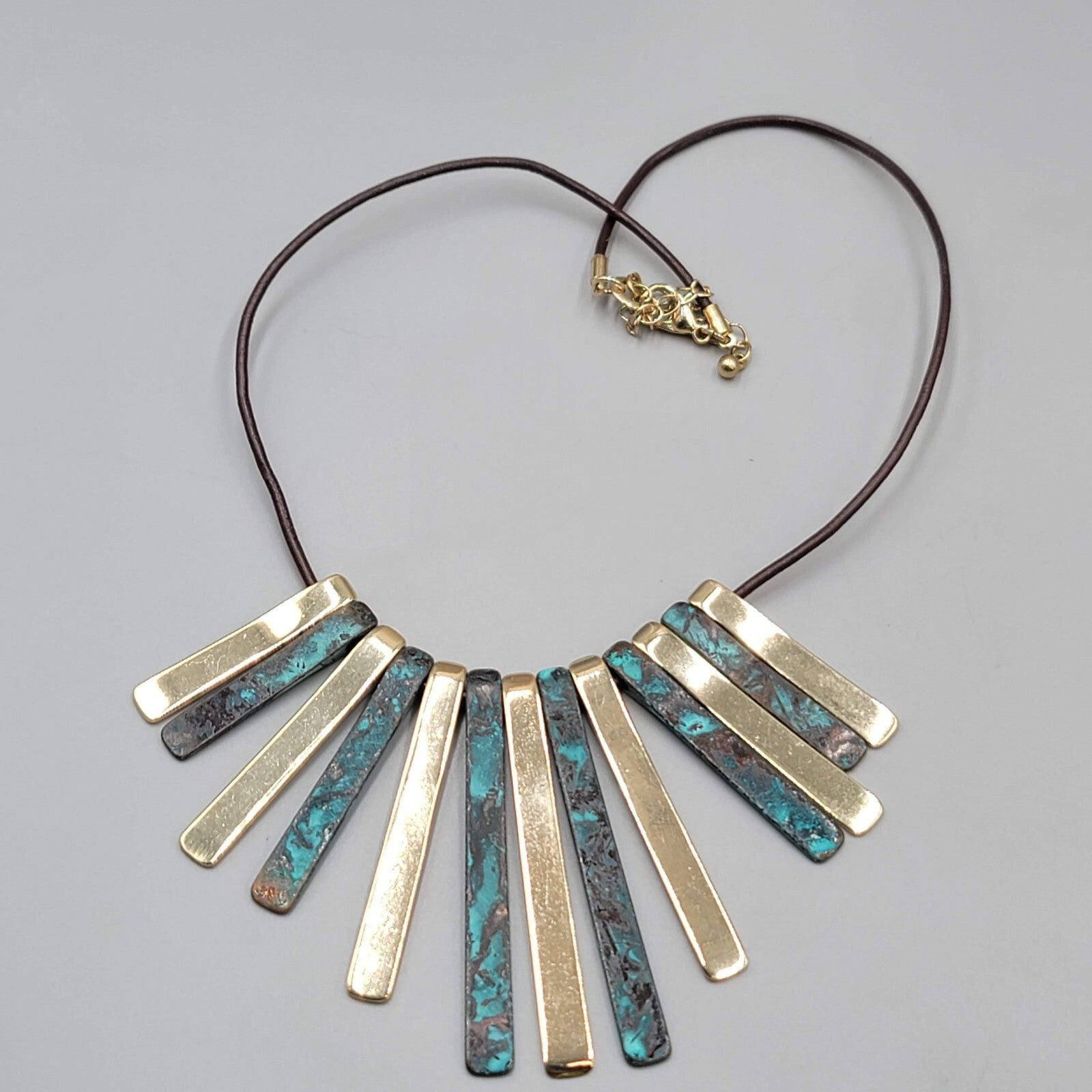 Bib Necklace Gold tone Statement Black Cord 18"