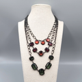 Chicos Triple Strand Necklace Black Chain Red Purple Green 16"-22" +4"