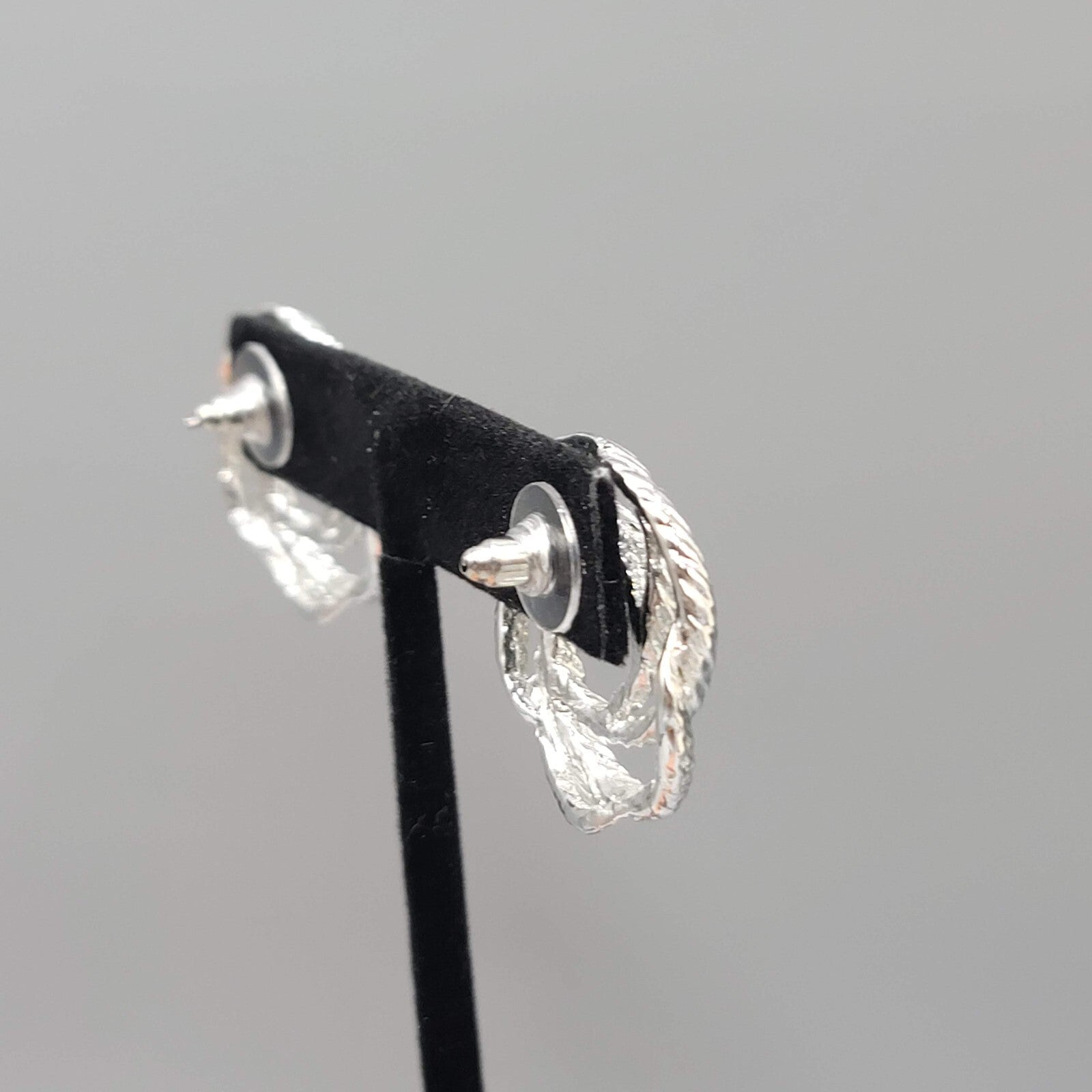 Pierced Earrings Silver tone Open Work Swirl Drop 1"