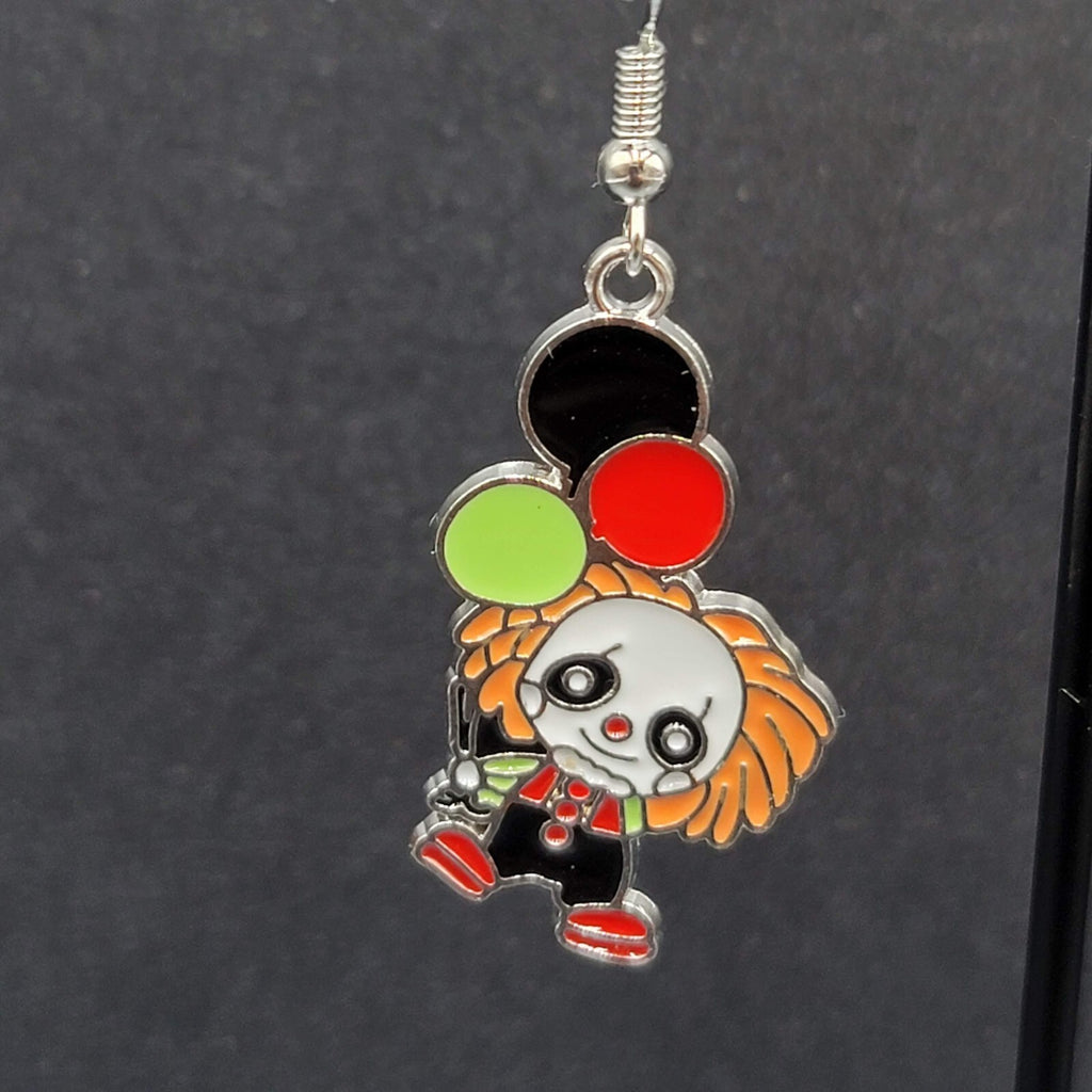 Pennywise Clown Pierced Earrings Enamel IT Horror Movie Dangle 1.25" FS