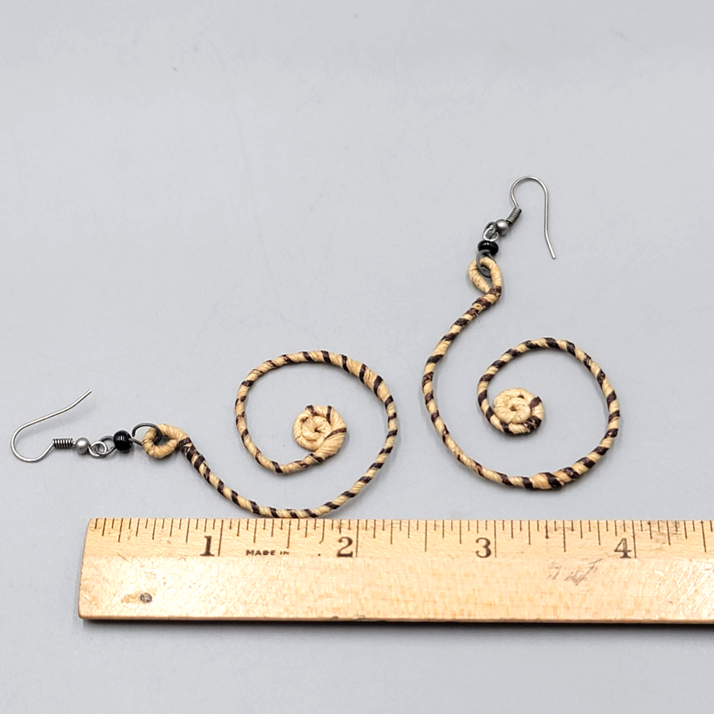 Twirly Reed Wrapped Dangle Pierced Earrings  Silver Fun Long 2.25 in