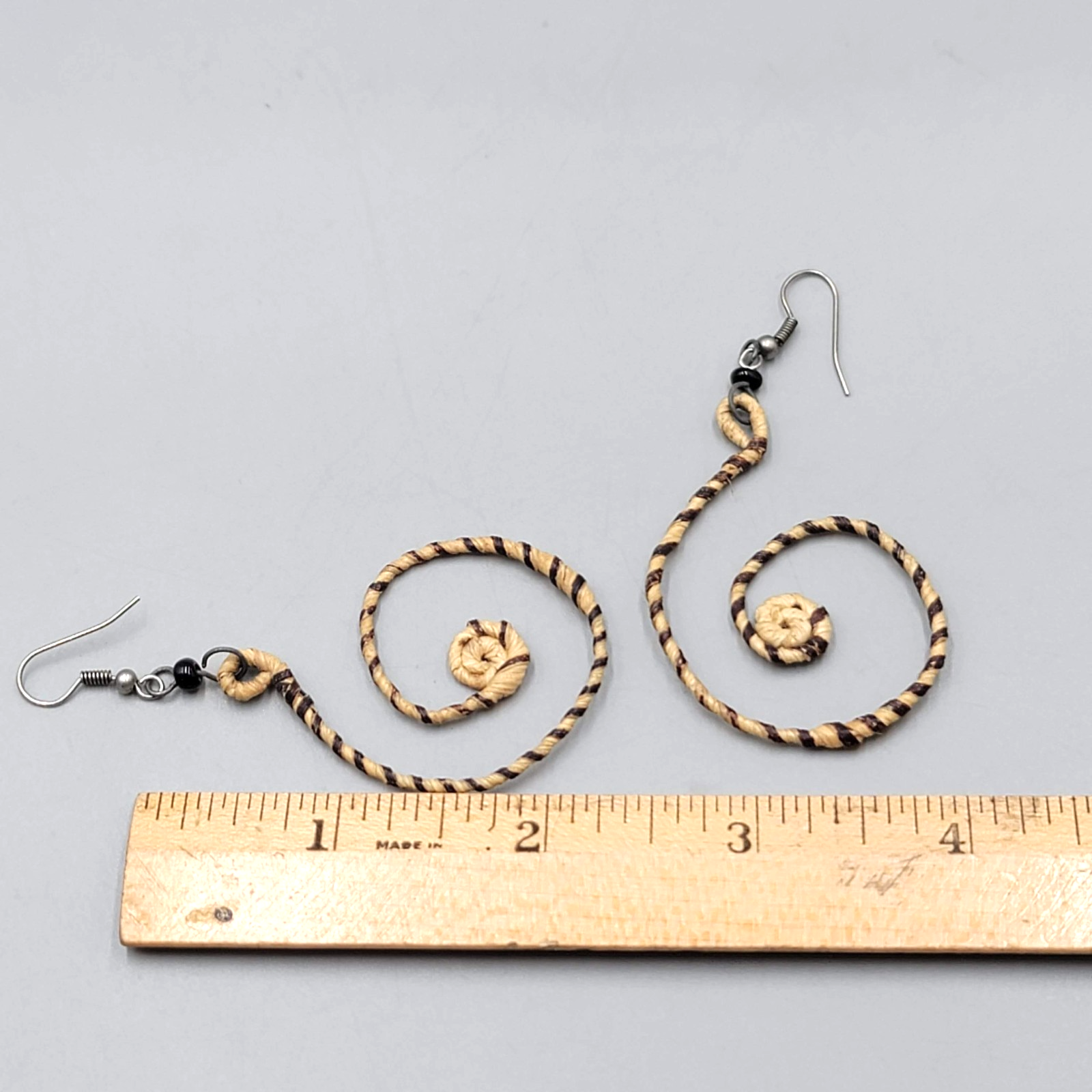 Twirly Reed Wrapped Dangle Pierced Earrings  Silver Fun Long 2.25 in