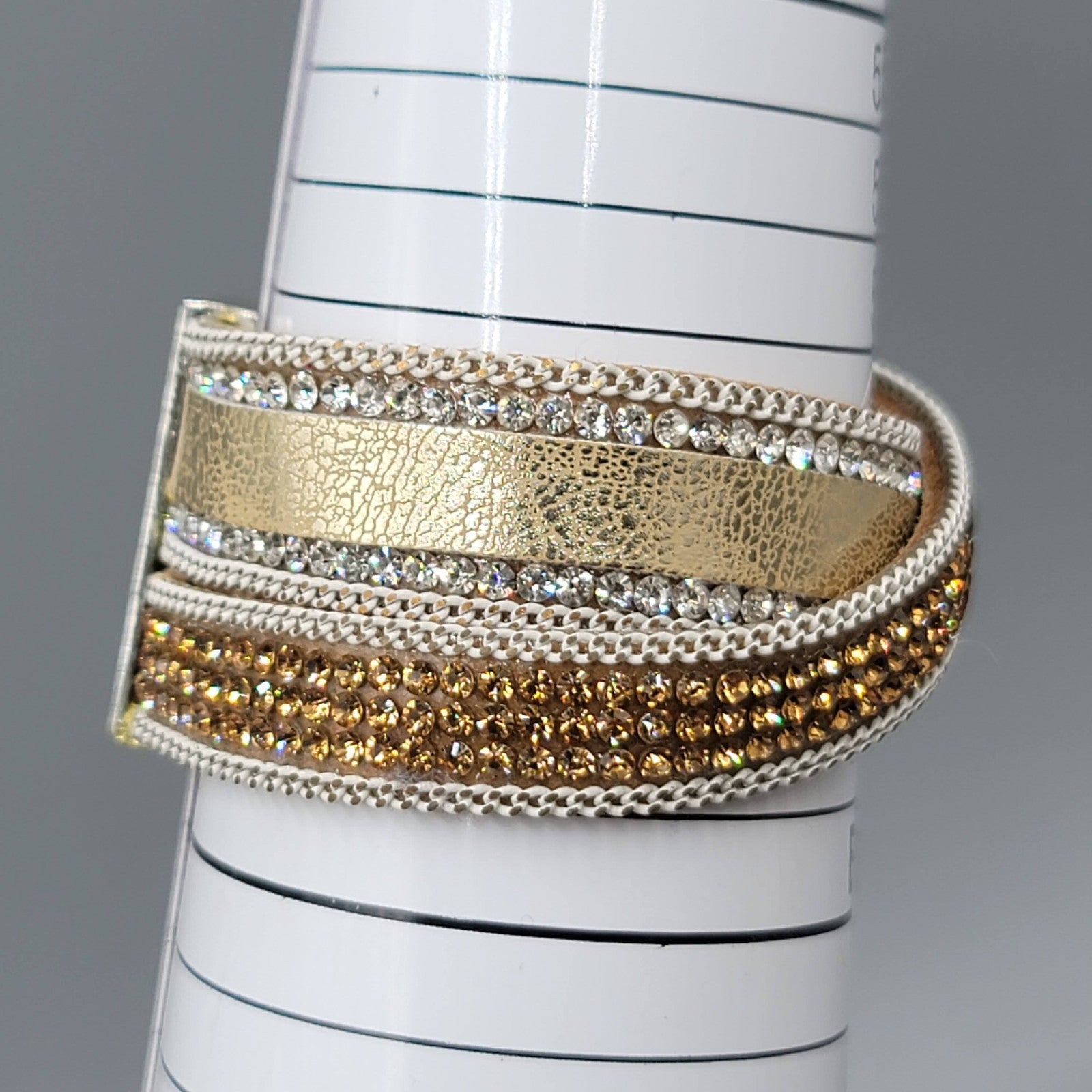 Leather Cuff Tan Bracelet Silver tone Magnet Closure 6.5"