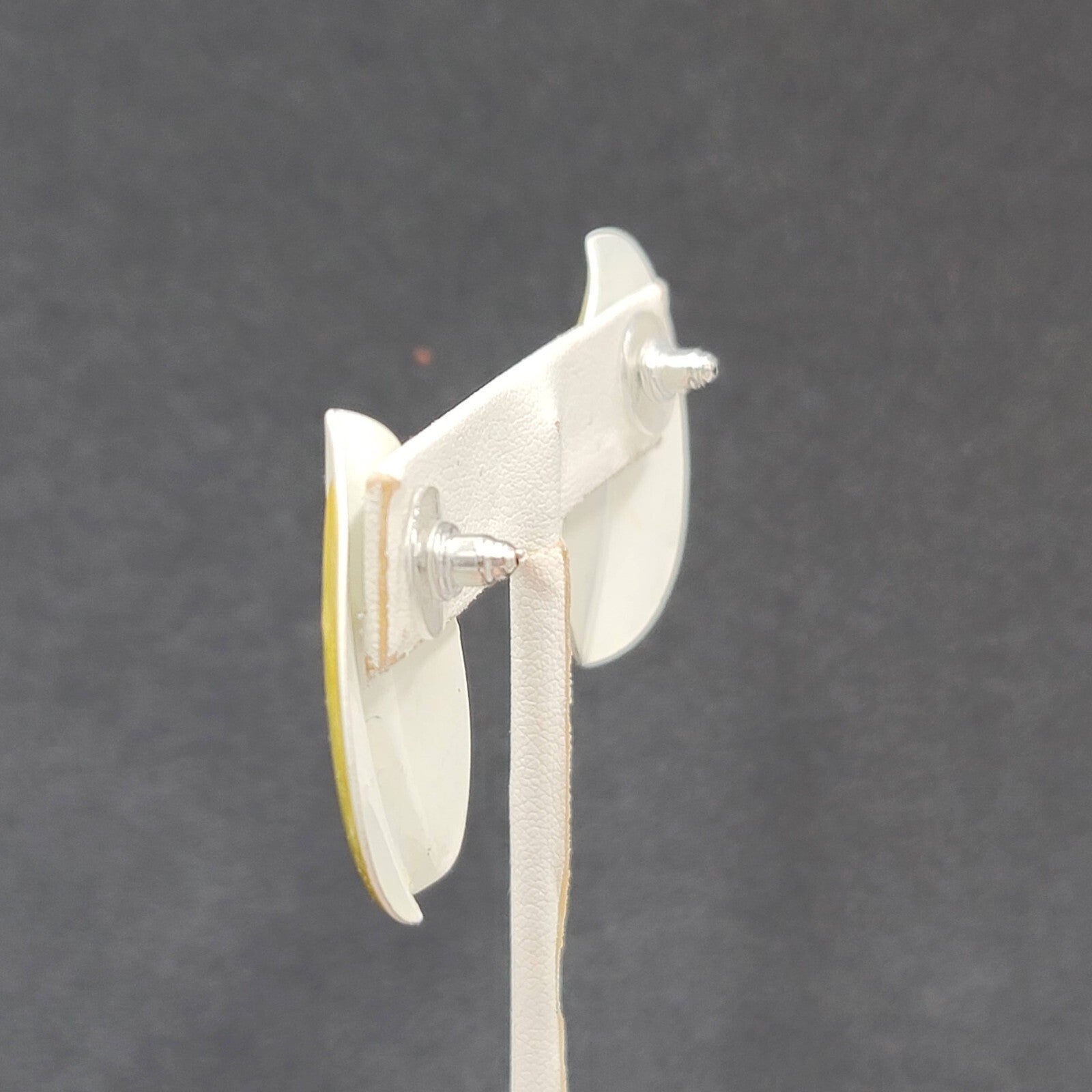 Vintage Pierced Earrings Green White Enamel Drop 1 3/8"