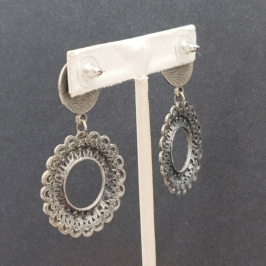 Pierced Earrings Silver tone Faux Acrylic Turquoise Dangle 2 3/8"