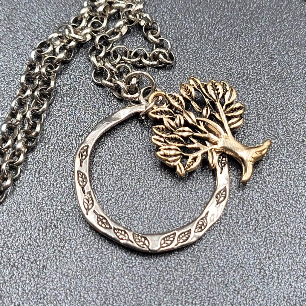 Tree Necklace Gold and Silver tone Pendant 16"-18" Rolo Chain