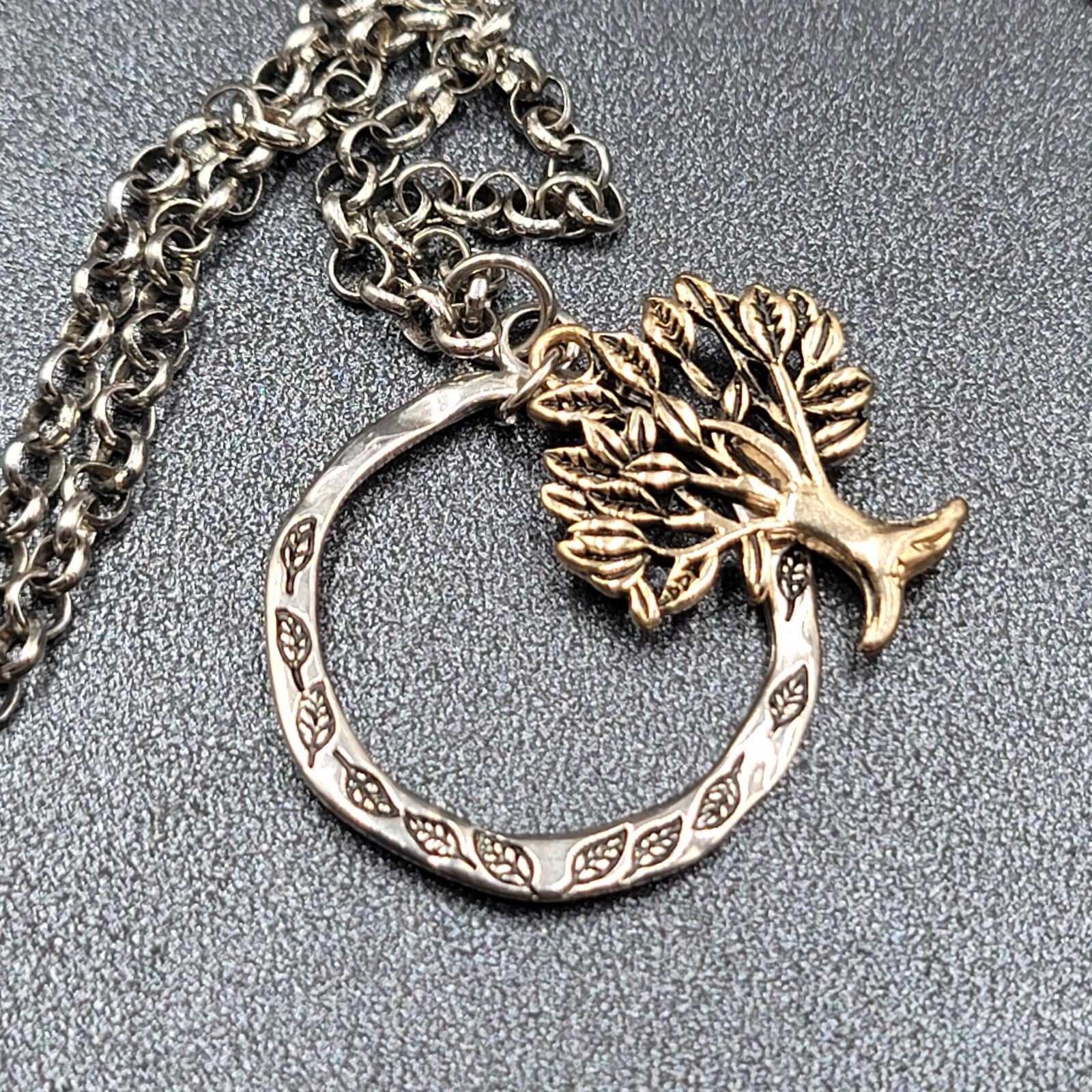 Tree Necklace Gold and Silver tone Pendant 16"-18" Rolo Chain