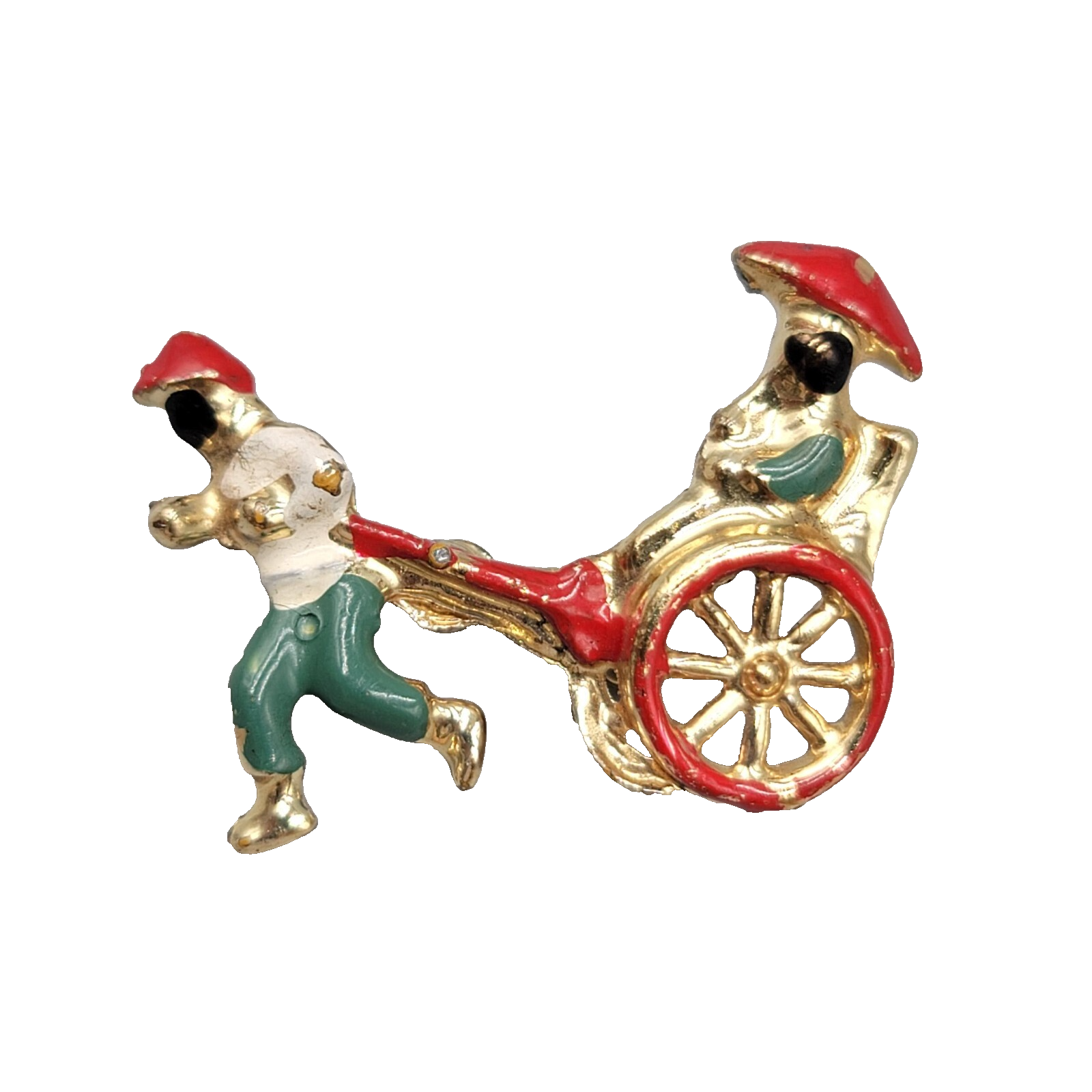 Vintage Brooch Asian Multicolor Enamel Gold Tone Rickshaw 1.5"