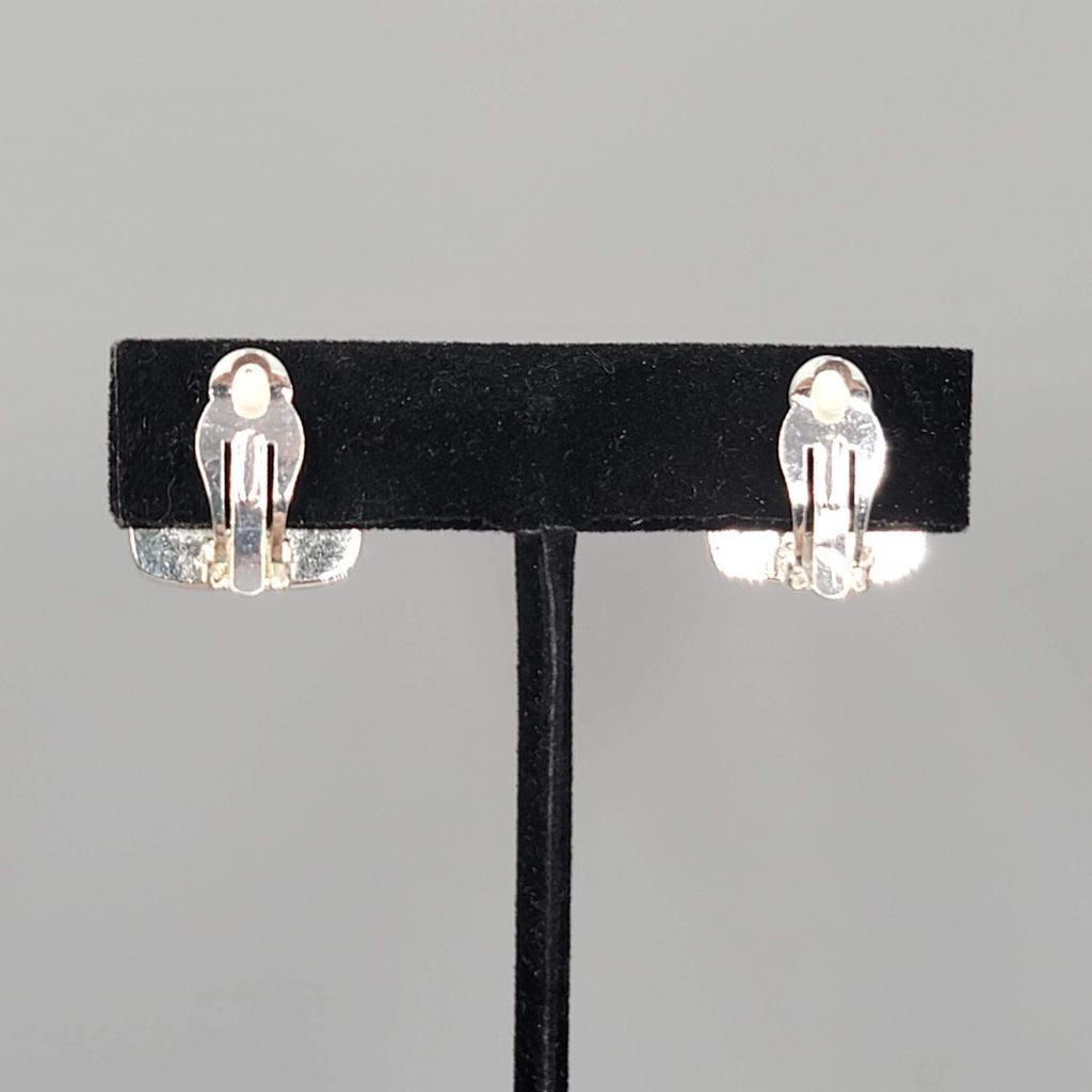 Vintage Two Toned Clip on Earrings Gold and Silver Square Studs 5/8"