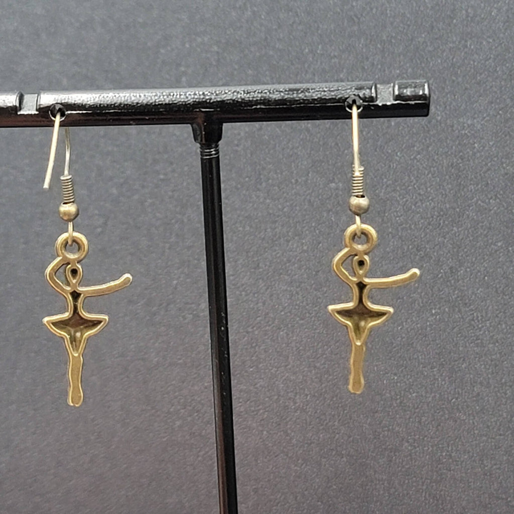 New Ballerina Pierced Earrings Bronze tone Dangle 1"