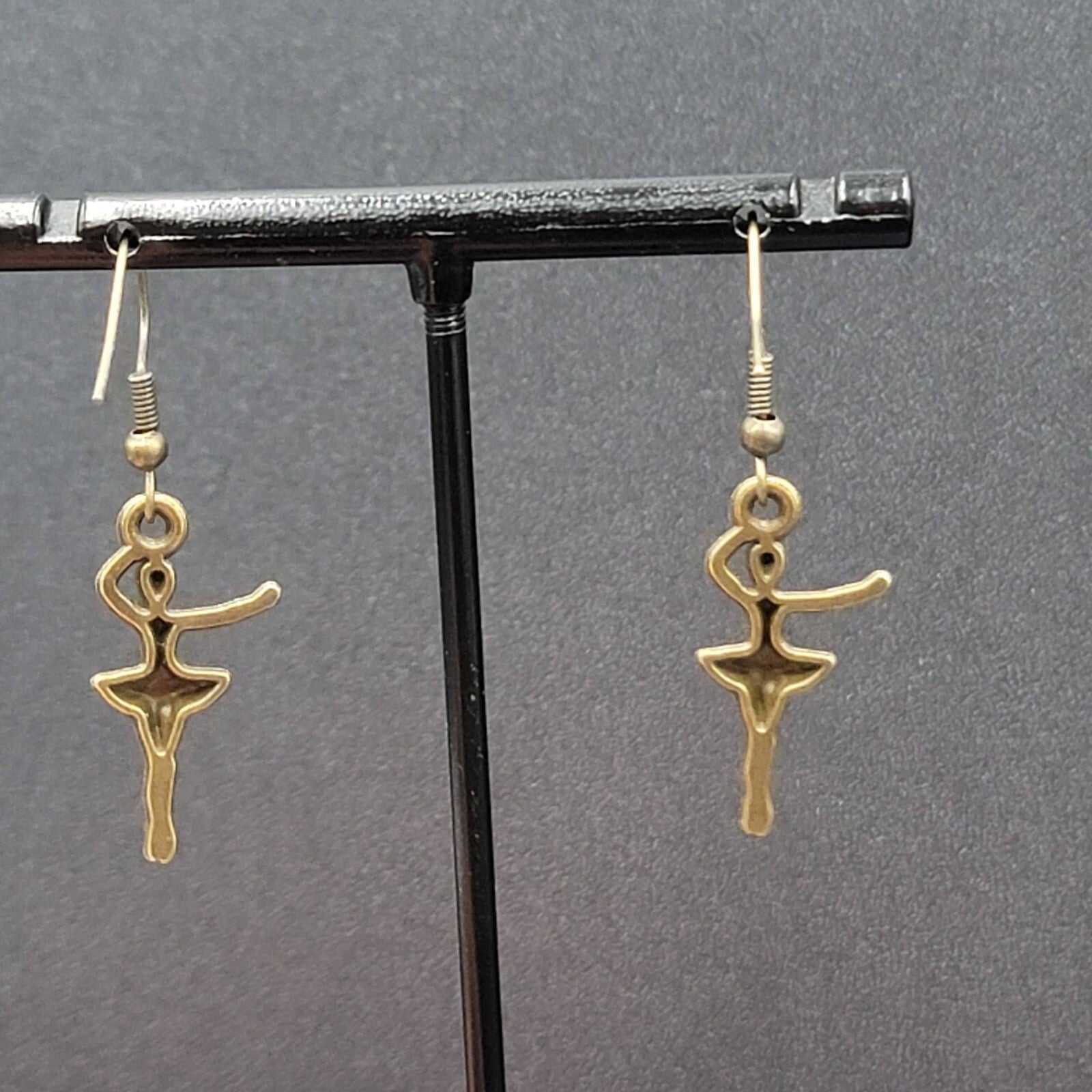 New Ballerina Pierced Earrings Bronze tone Dangle 1"