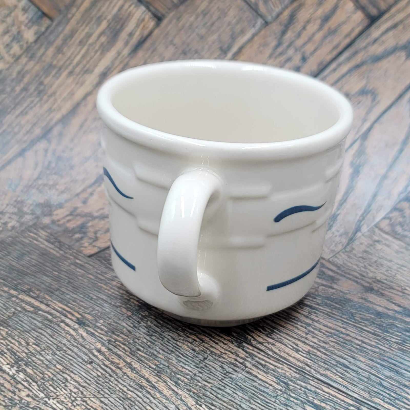 Longaberger Pottery Coffee Mug Blue White Made USA Handle Microwave Safe
