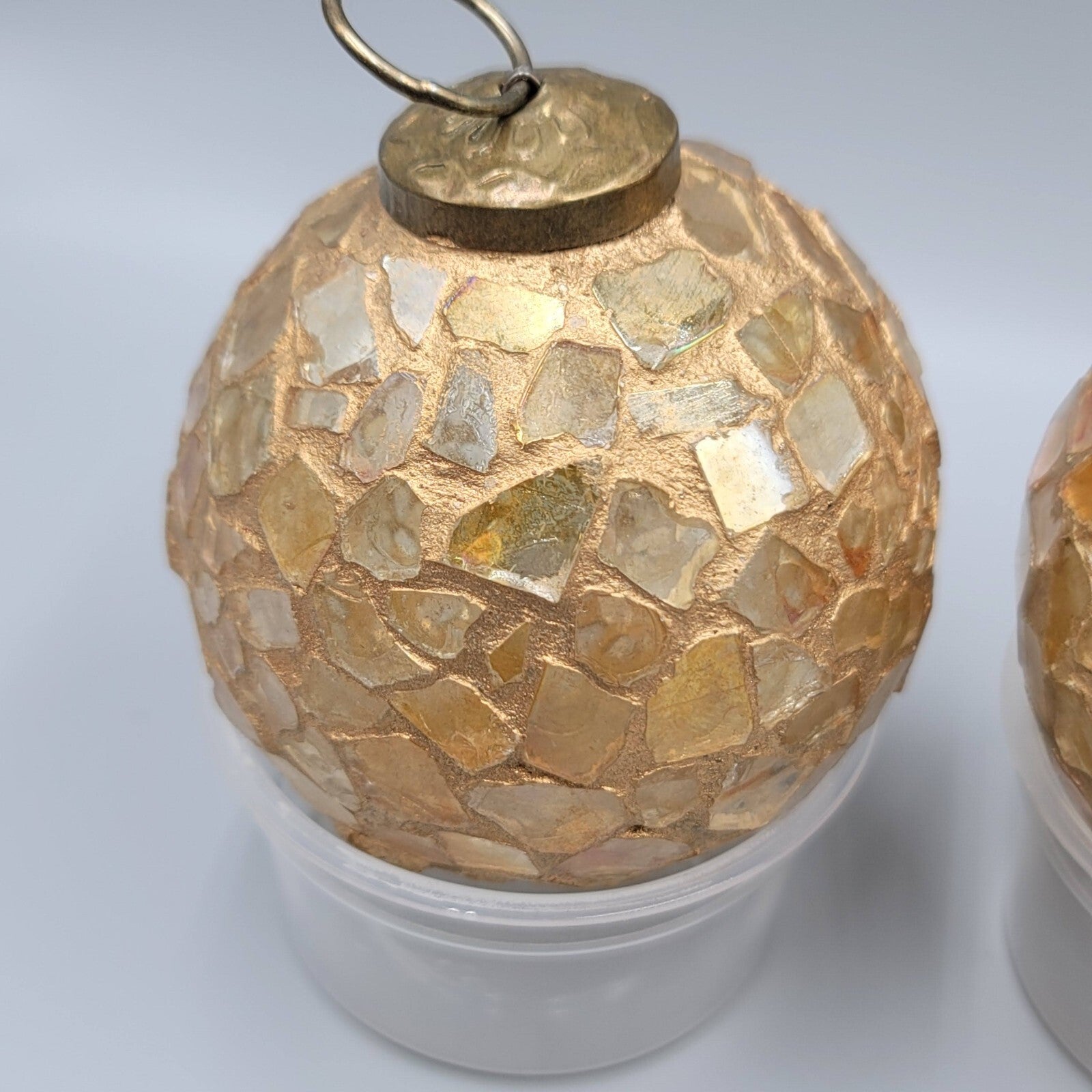 Vintage Lot of 3 Glass Kugel Style Mosaic Christmas Tree Ornament 3 in