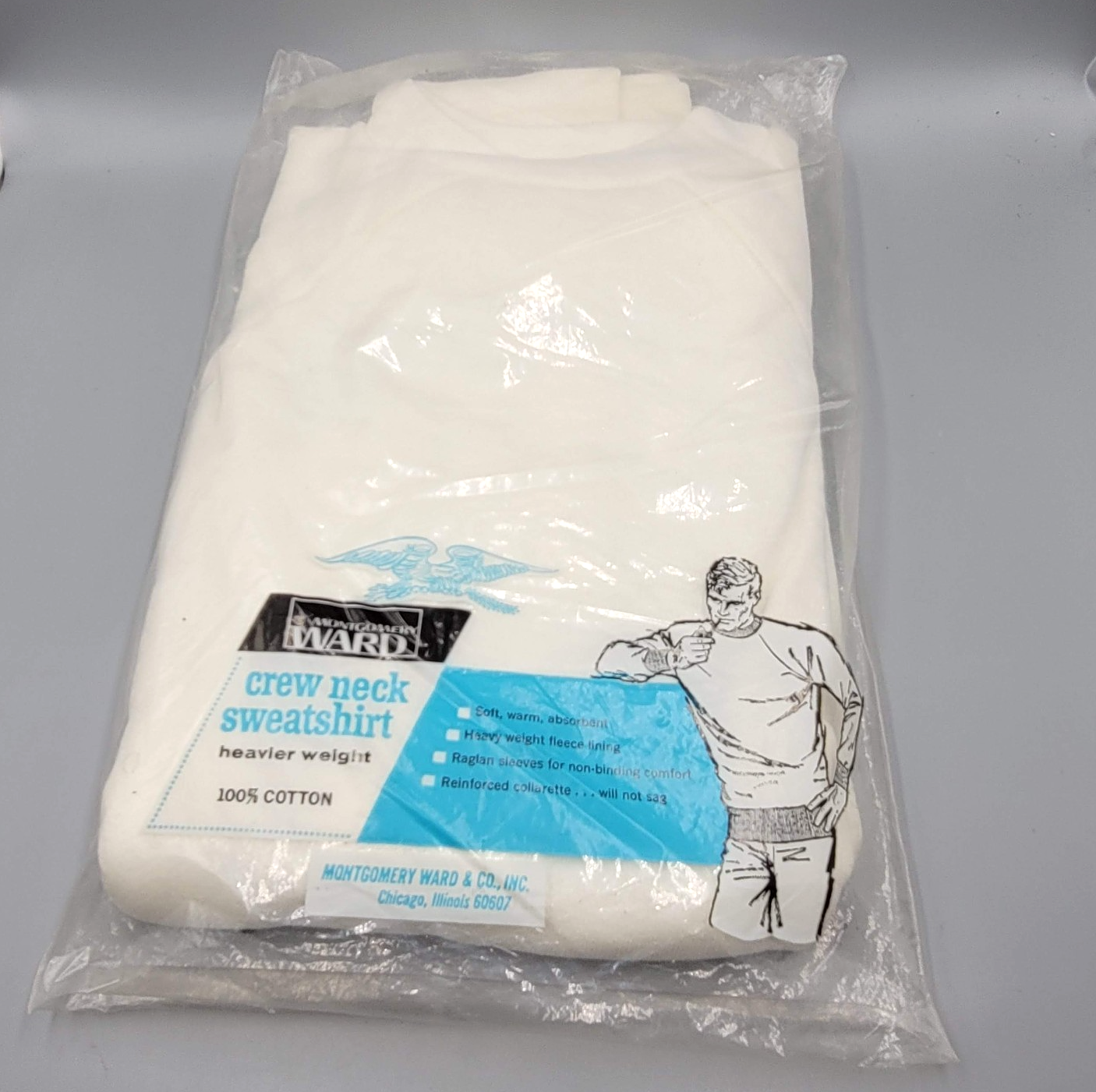 Vintage Montgomery Ward Crewneck Sweatshirt Size Large White NEW OLD STOCK NIP