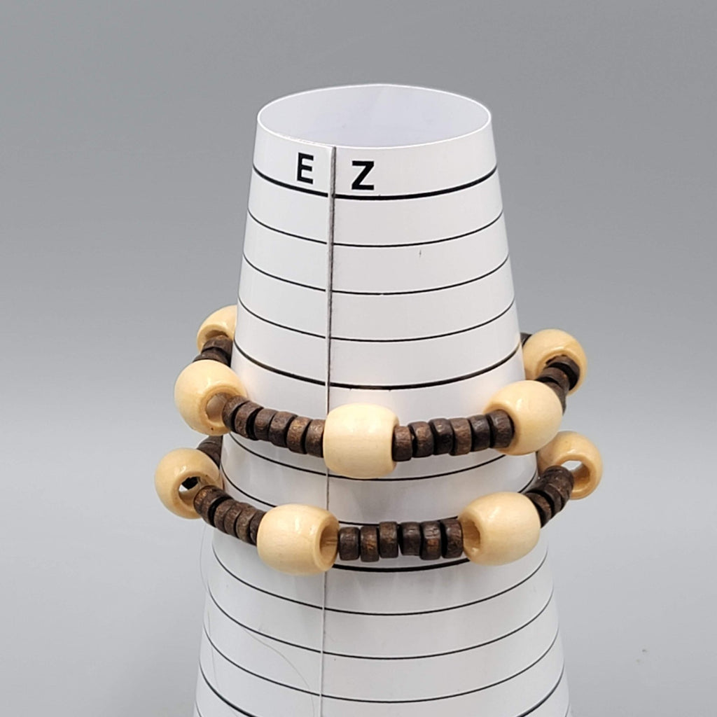 Boho Tribal Wood Bead Bracelet Elastic Stretch Double Strand 7"