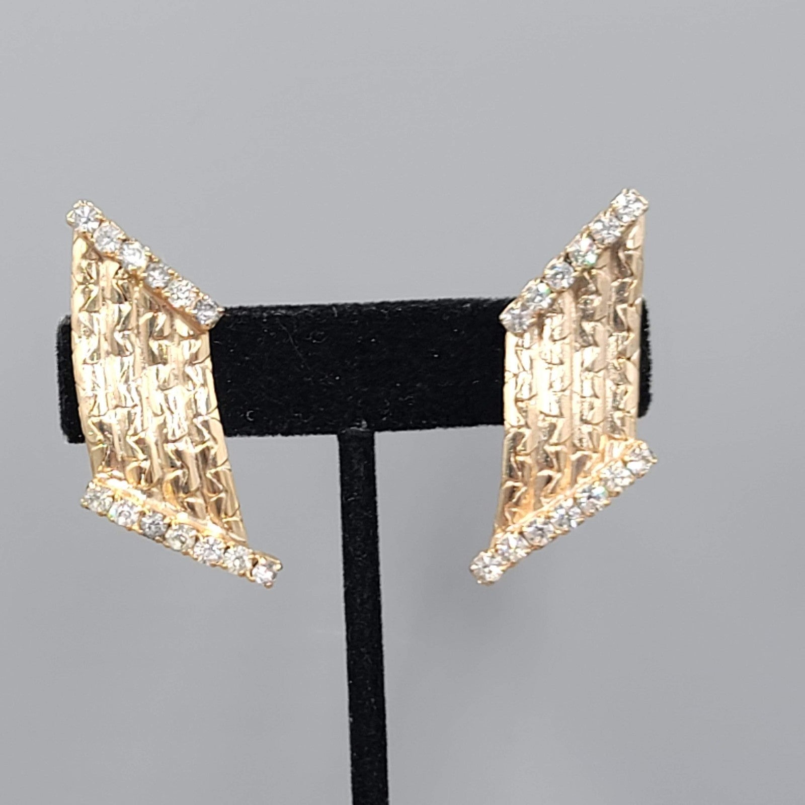 Vintage Rhinestone Clip on Earrings Gold tone Climber Statement 1.75"