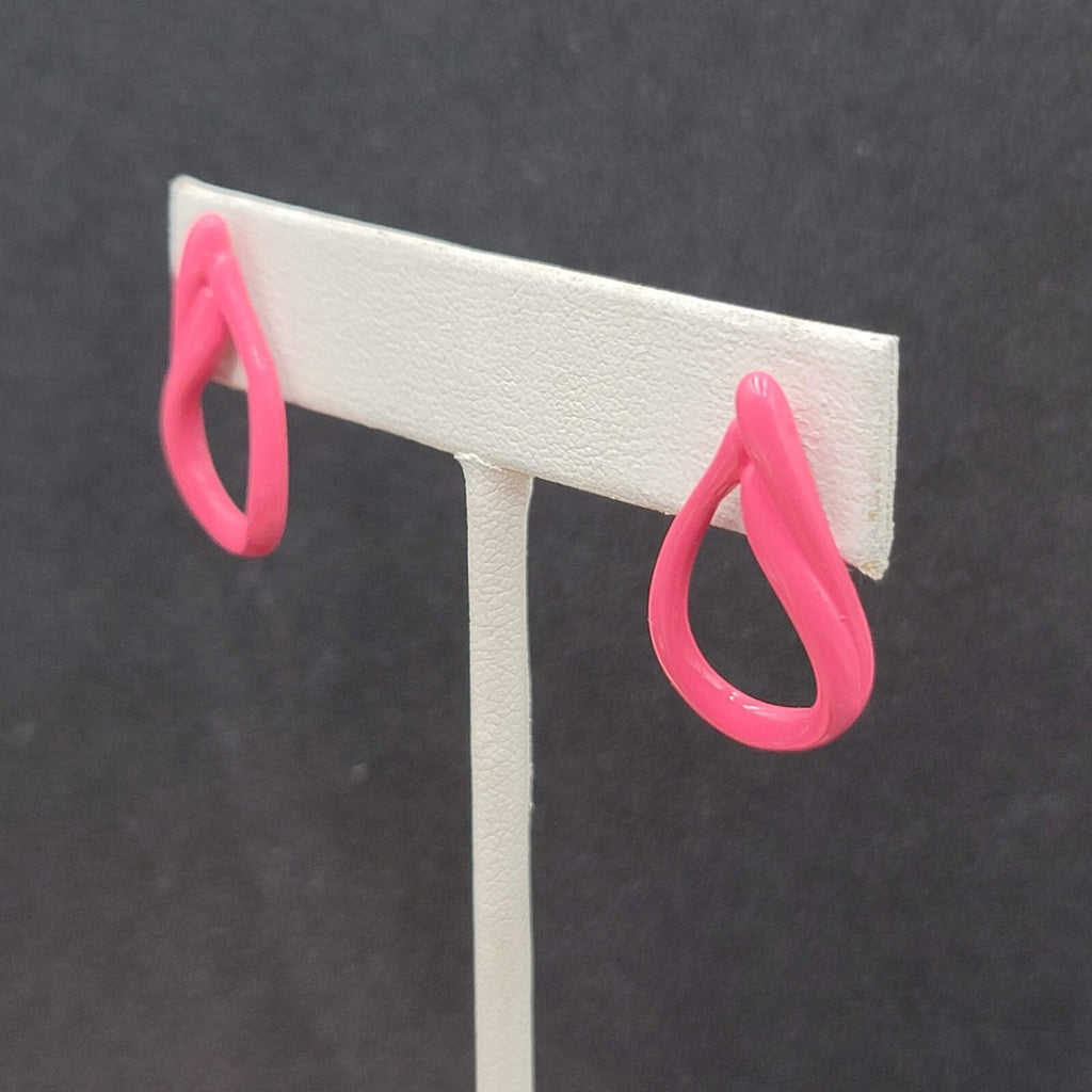 Vintage Pierced Earrings Hot Pink Open Teardrop Cute! 1"