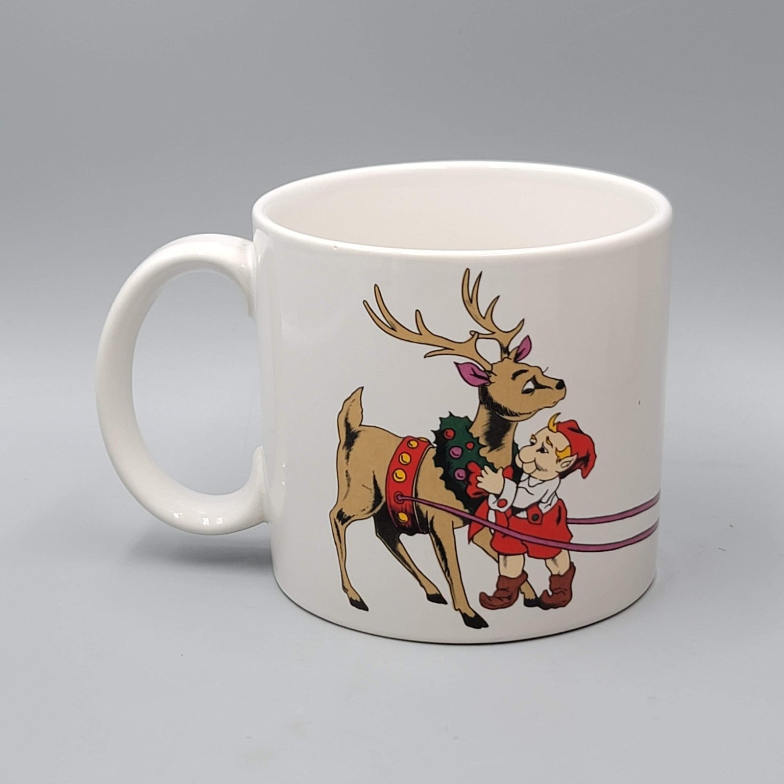 Vintage Inarco Christmas Elves Reindeer Coffee Mug 1988 Korea