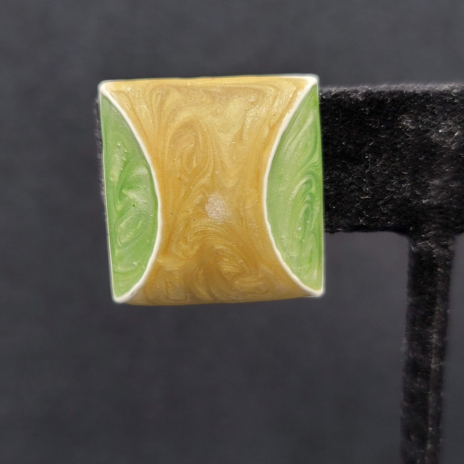 Vintage Clip on Earrings Green Yellow White Enamel Squares 7/8"