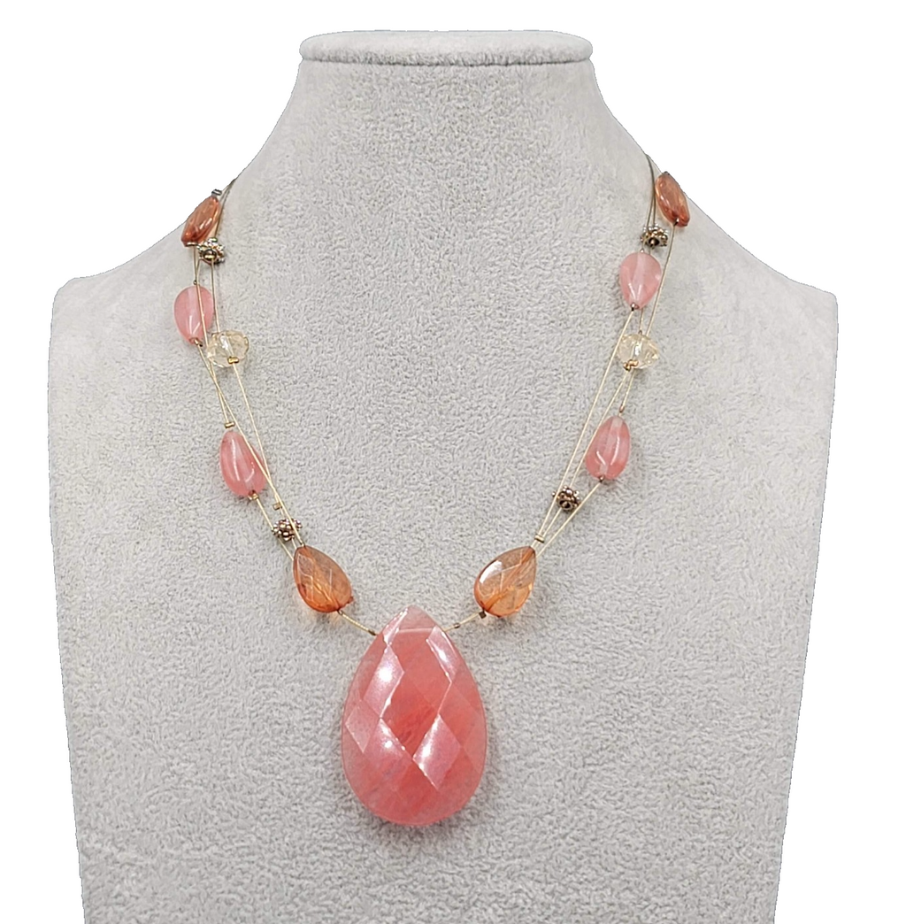 Multicolor Floating Stones Necklace Teardrop Pendant 18" +