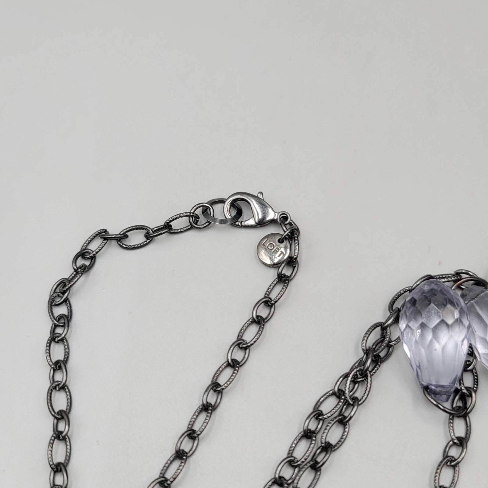 Loft Necklace Black Metal Statement Blue Crackle Teardrop Beads Long 36"