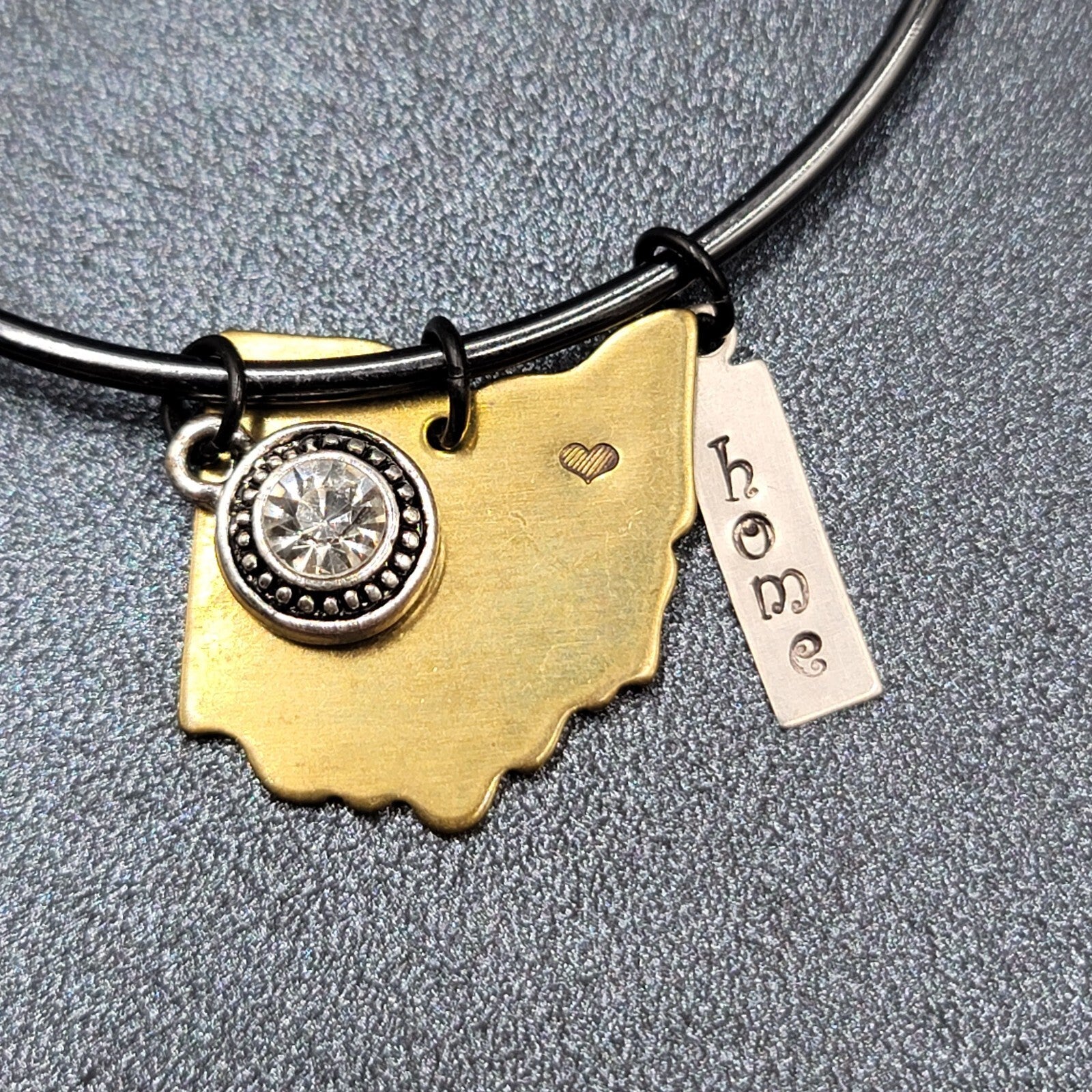 Black Bangle Bracelet Ohio Home Charm Dangle 8.5"