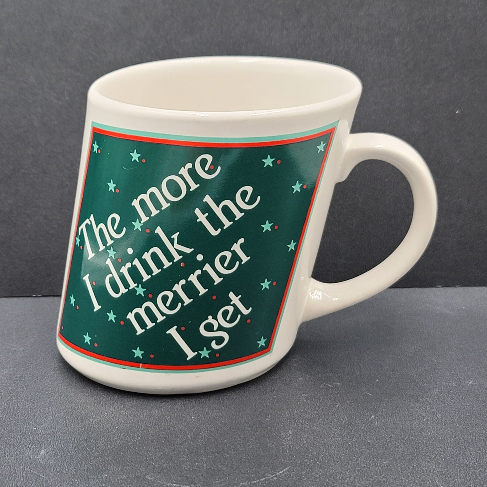 Vintage Christmas Papel Coffee Mug Slants The more I drink the merrier I get