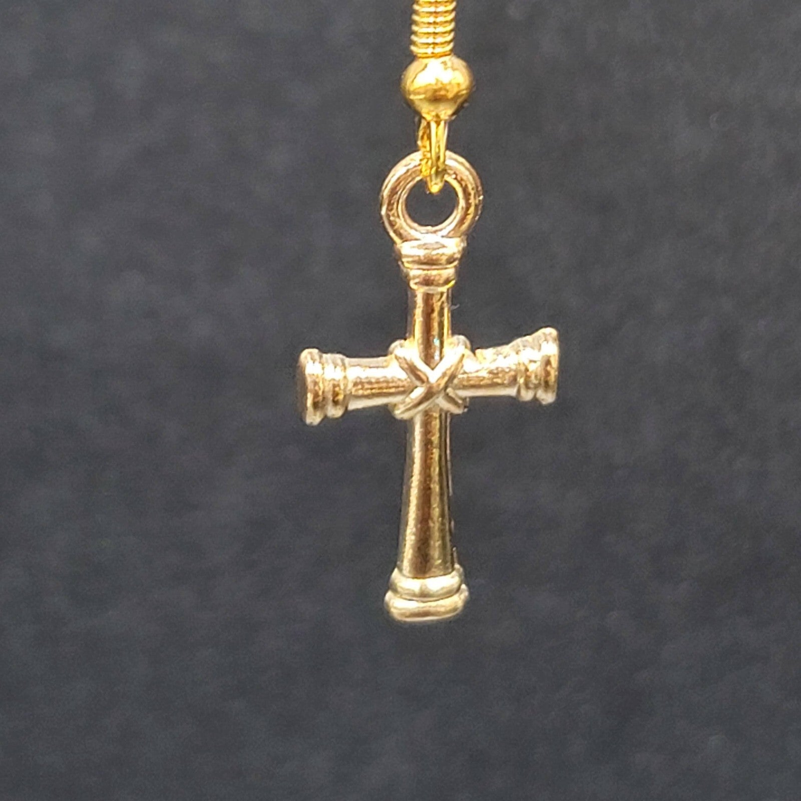 Cross Pierced Earrings Gold tone Dangle 3/4"