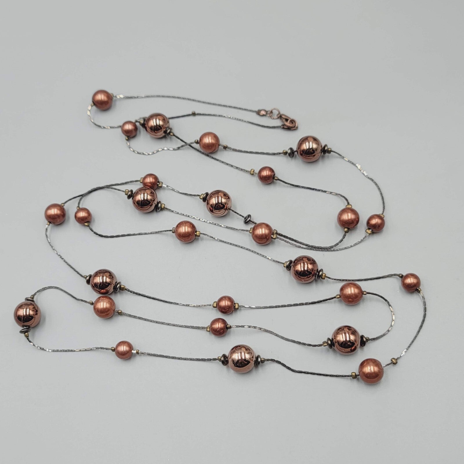 Extra Long Station Necklace Brown Metallic Necklace 62"
