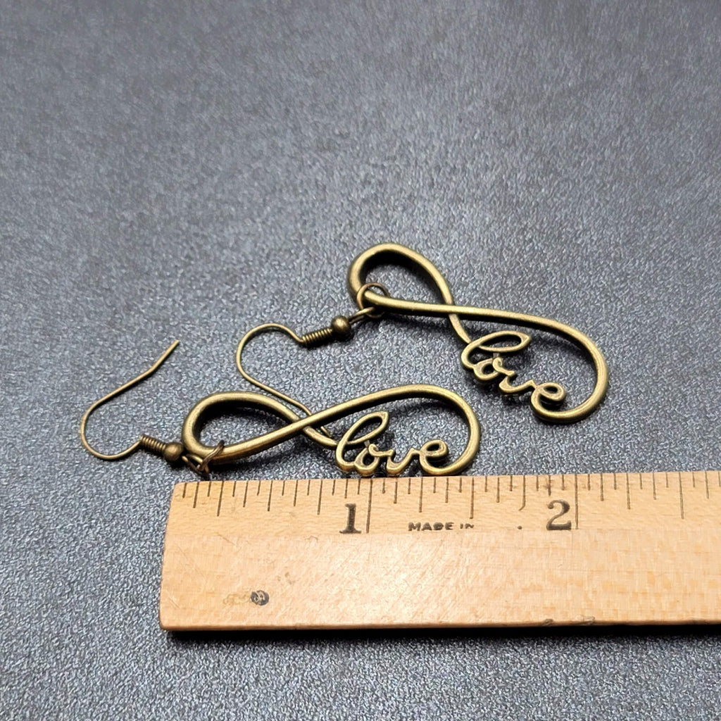New Infinity Love Pierced Earrings Bronze tone Dangle Open Work 1.5"