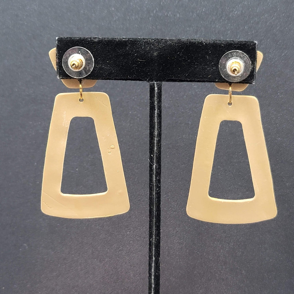 Pierced Earrings Beige Polymer Clay Yellow Black Statement Dangle 2 3/8"