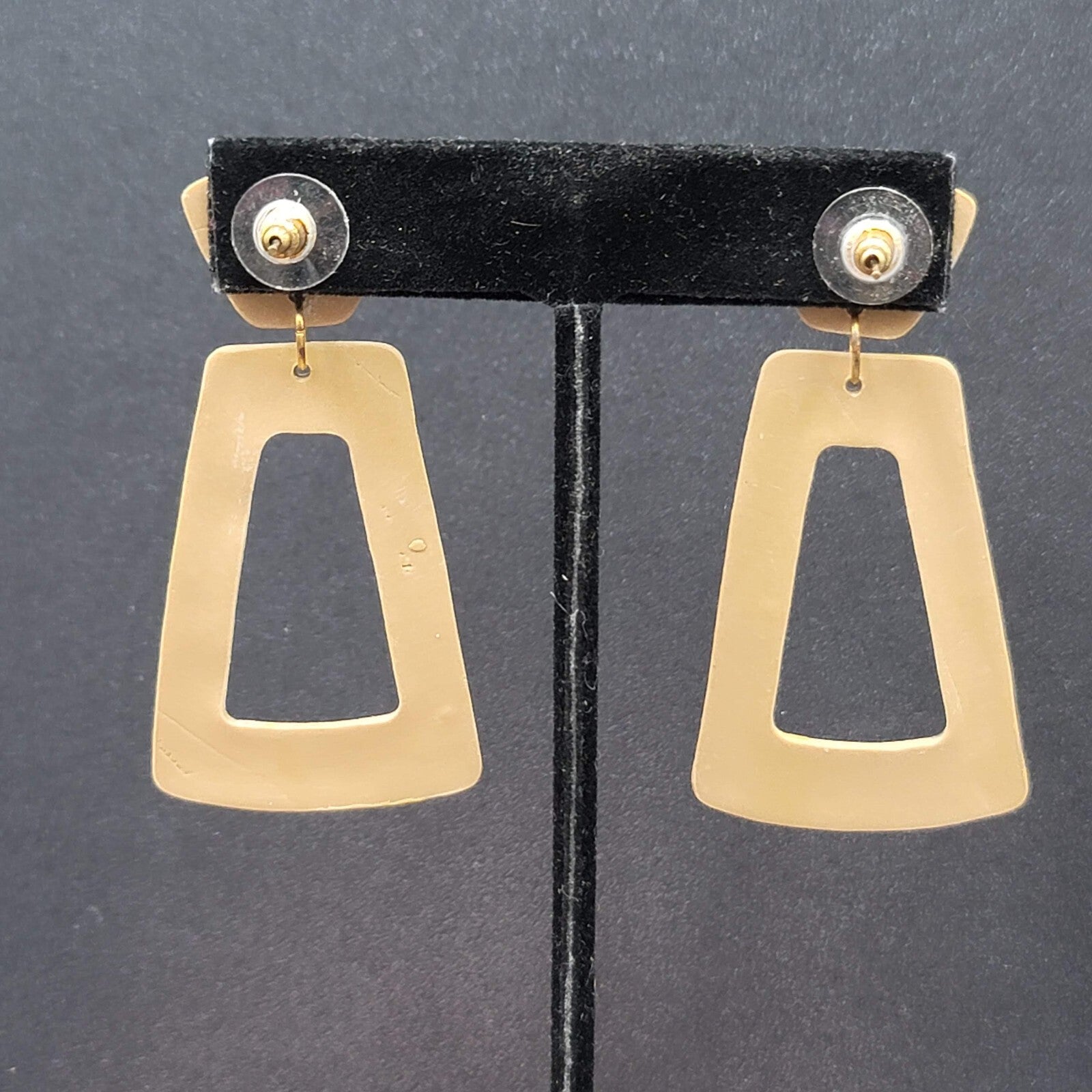 Pierced Earrings Beige Polymer Clay Yellow Black Statement Dangle 2 3/8"