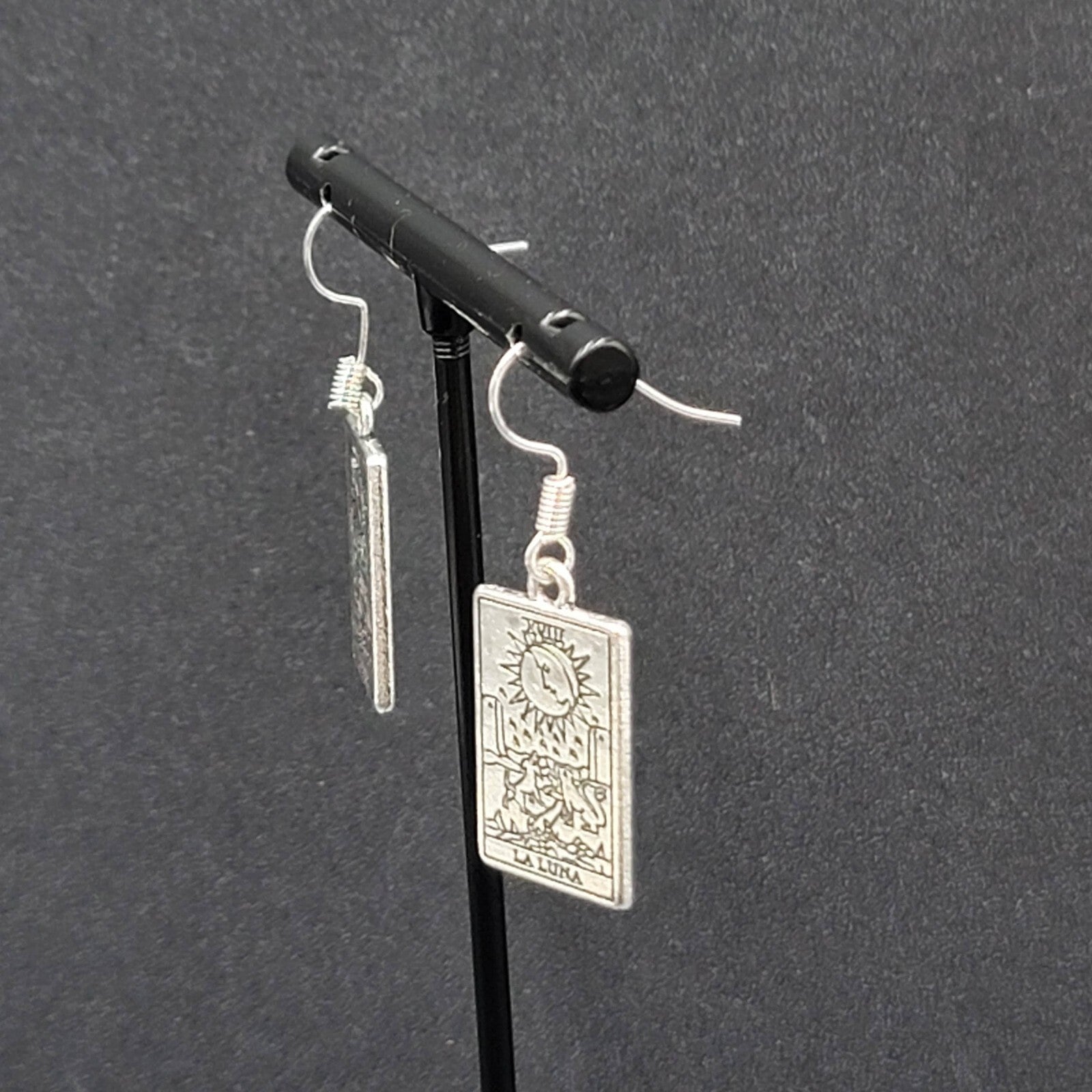 The Moon LA LUNA Tarot Card Pierced Earrings Silver tone 1"