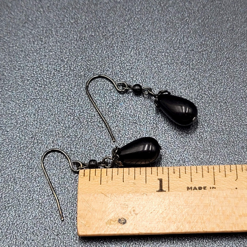 Pierced Earrings Black Metal Capped Teardrop Bead 3/4"