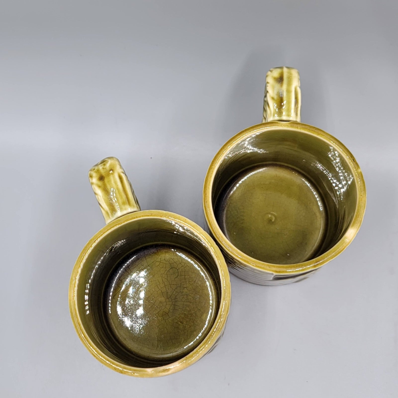 Vintage Japan Coffee Mug Cup Set of 2 Green Glaze MCM