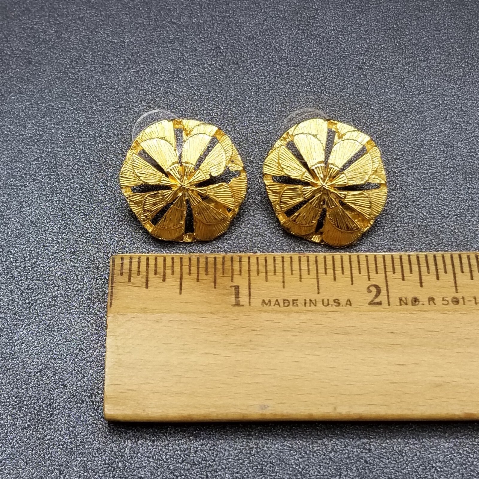 Pierced Earrings Gold tone Open Work Dome Drop Stud 1"