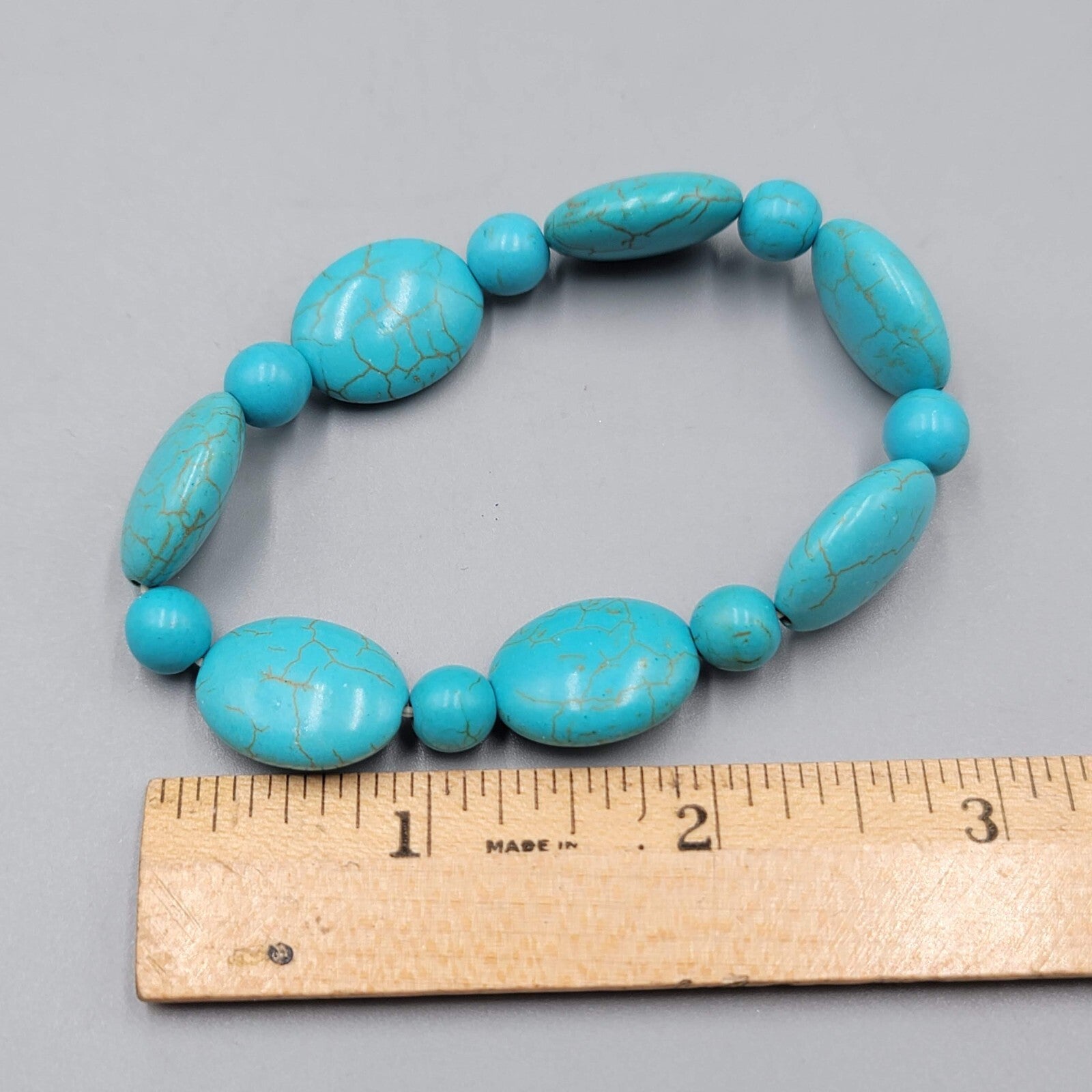 Turquoise Blue Dyed Howlite Stone Bead Bracelet Elastic 6.5"
