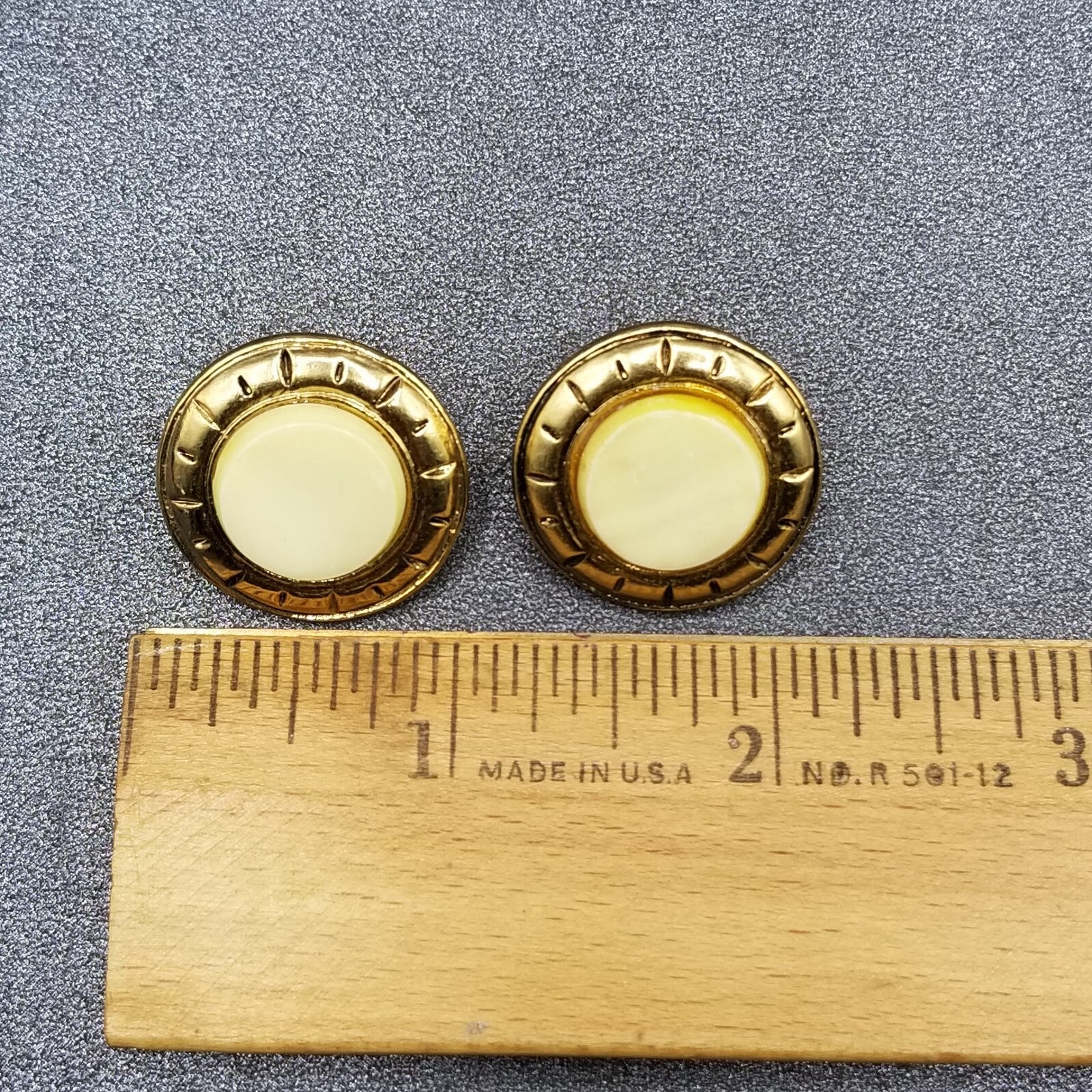 Vintage Clip on Earrings Gold tone Cabochon Button Style Stud 1"