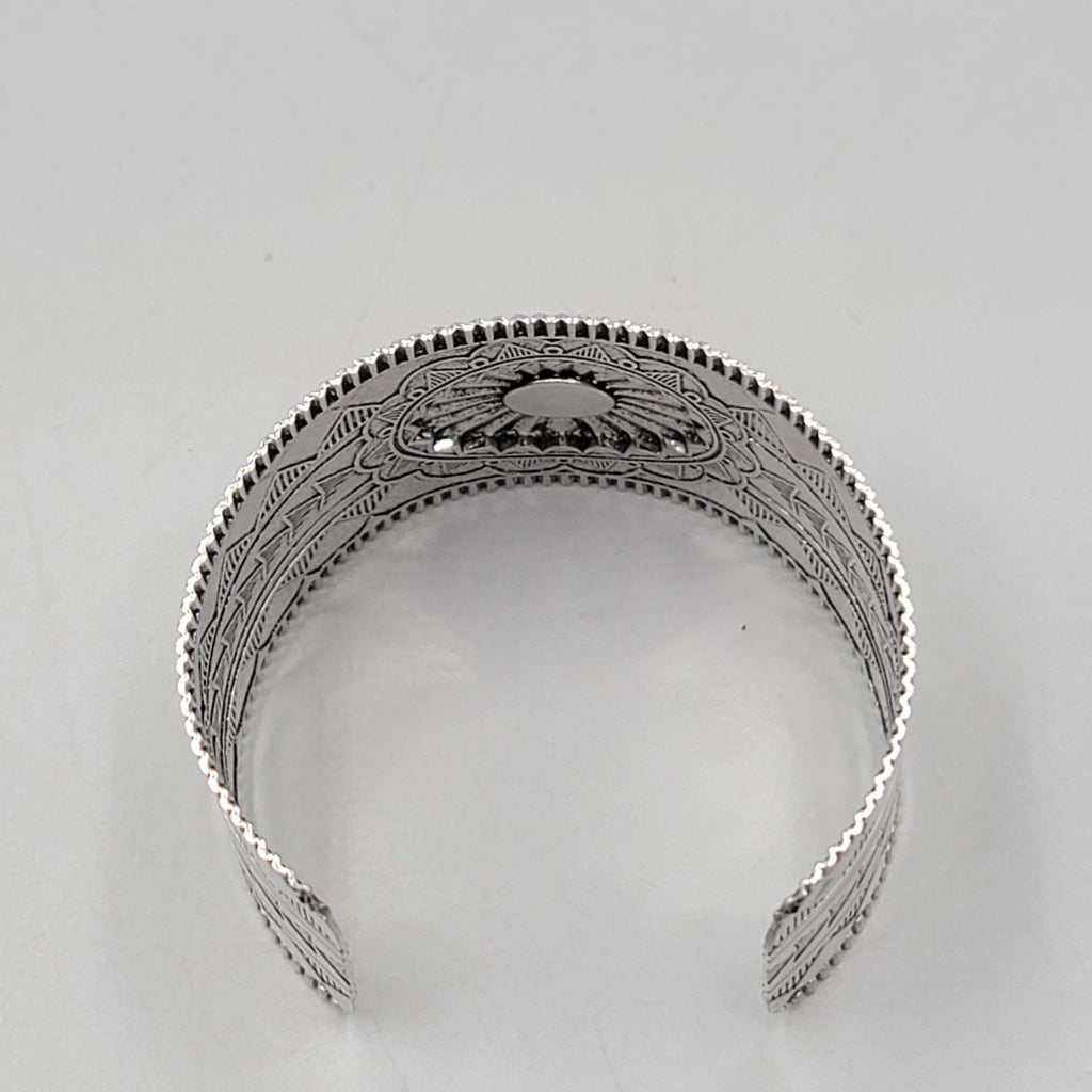 Southwest Red Accent Cuff Bracelet Silver tone 7 in