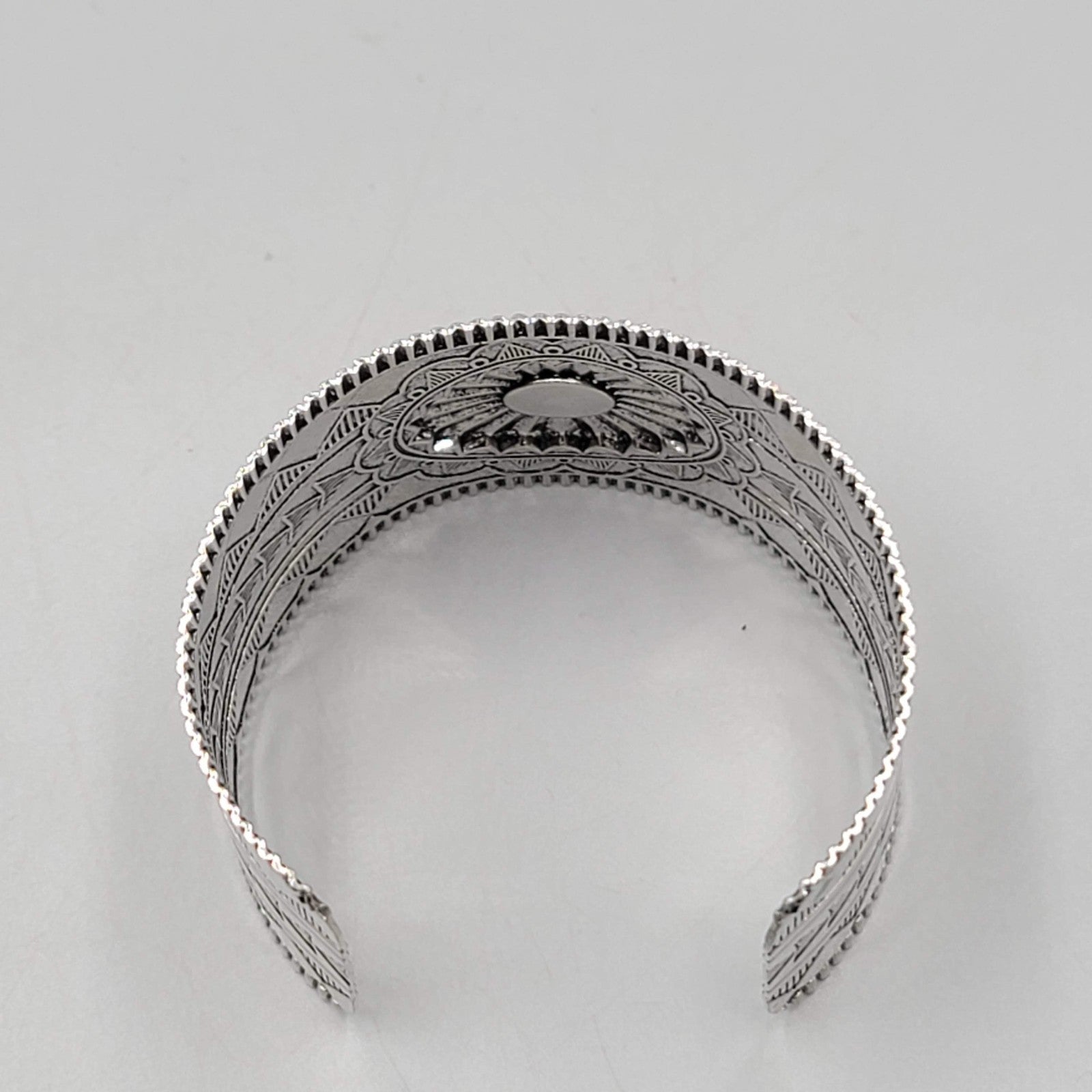 Southwest Red Accent Cuff Bracelet Silver tone 7 in
