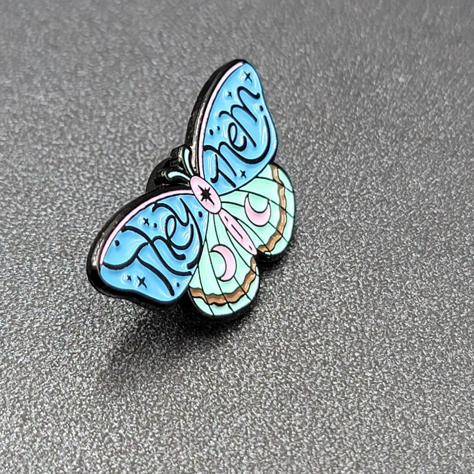 Moth They Them Pronouns BlueEnamel Lapel Hat Pin 1 1/8"