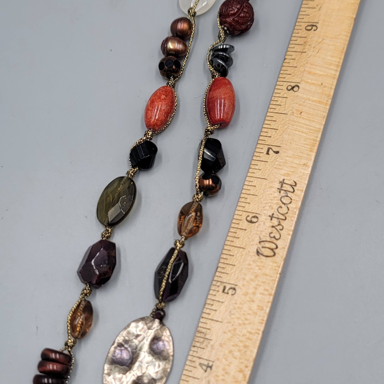 Sterling Silver Multi Bead Necklace Pearl Quartz Agate Multicolor 30"