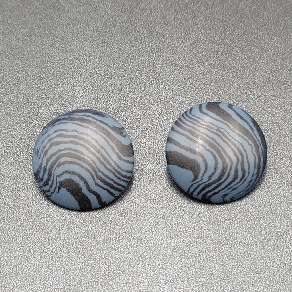 Vintage Pierced Earrings Blue Black Swirl Disc Drop 1.25"