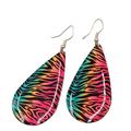 Statement Large Teardrop Pierced Earrings Multicolor Tiger Stripes 2.25"