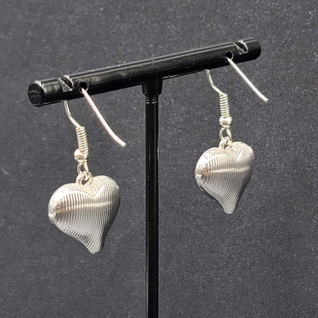 Heart Pierced Earrings Silver tone Faceted Glass Dangle 3/4"