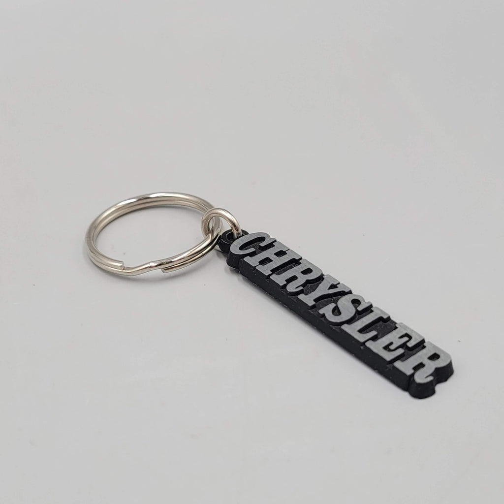 Chrysler Logo Keychain Key Ring Key Fob Black Silver tone Metal