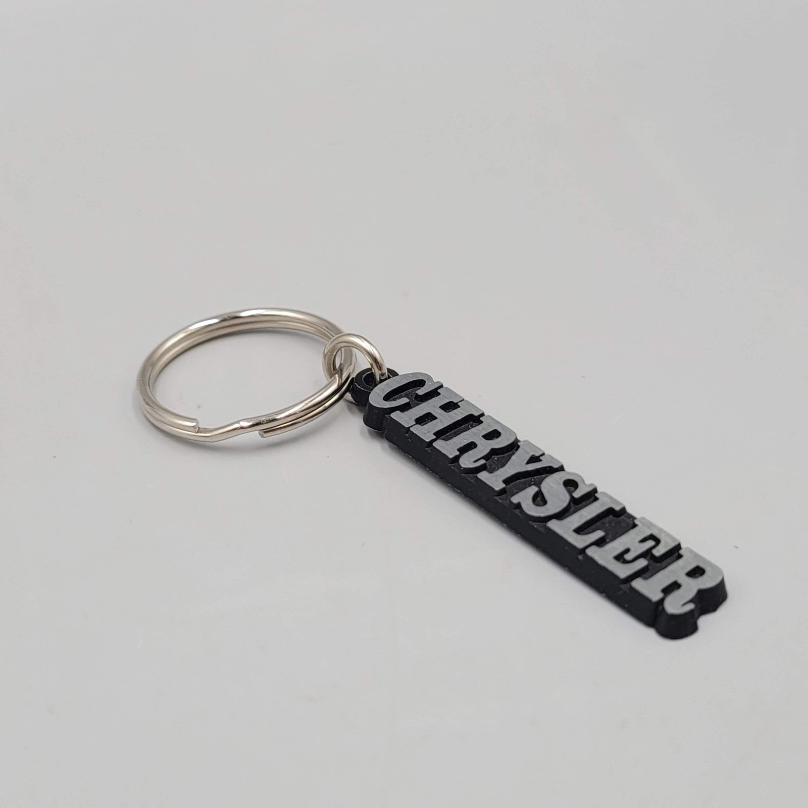 Chrysler Logo Keychain Key Ring Key Fob Black Silver tone Metal